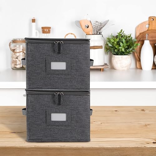 Miniatura 2 de popoly China Storage Container for Saucer and Appetizer Plates, 7" W x 6" H Plate Storage Case with 24 Felt Dividers, Hard Shell and Stackable (2