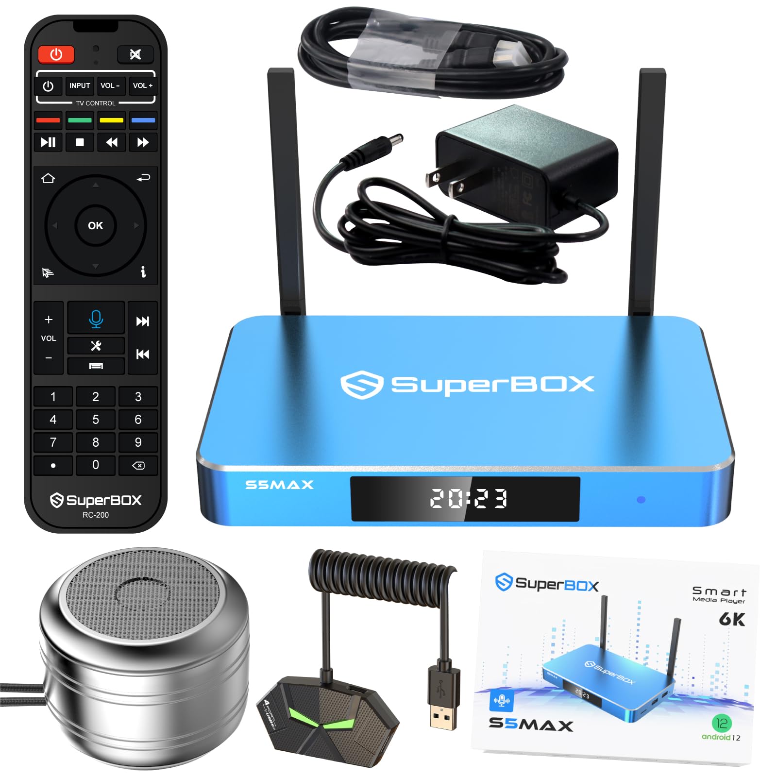 Newest Version TV Box Super Bundle TV Box S-5 M-ax,4GB+64GB Storage,6K HMDI,with Voice Remote,2T2R,Quad-Core,Newest Model Media Box with Channels Free,Phone Support & Easy Setup Gudie