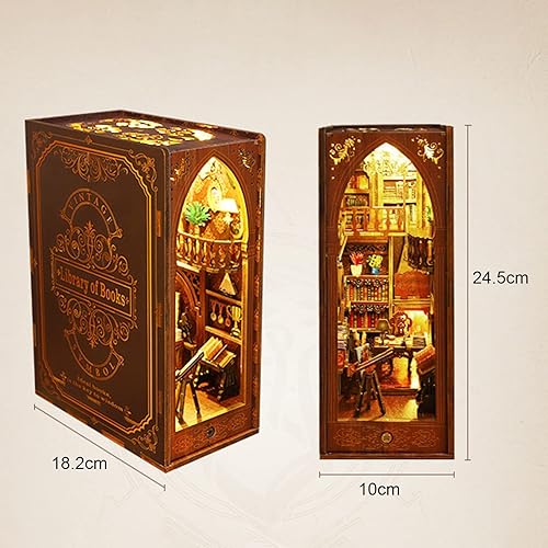 Miniatura 6 de Kit de bricolaje para casa de muñecas en miniatura, decoración de estantería, rompecabezas de madera 3D con luz LED, kits de modelos de construcción