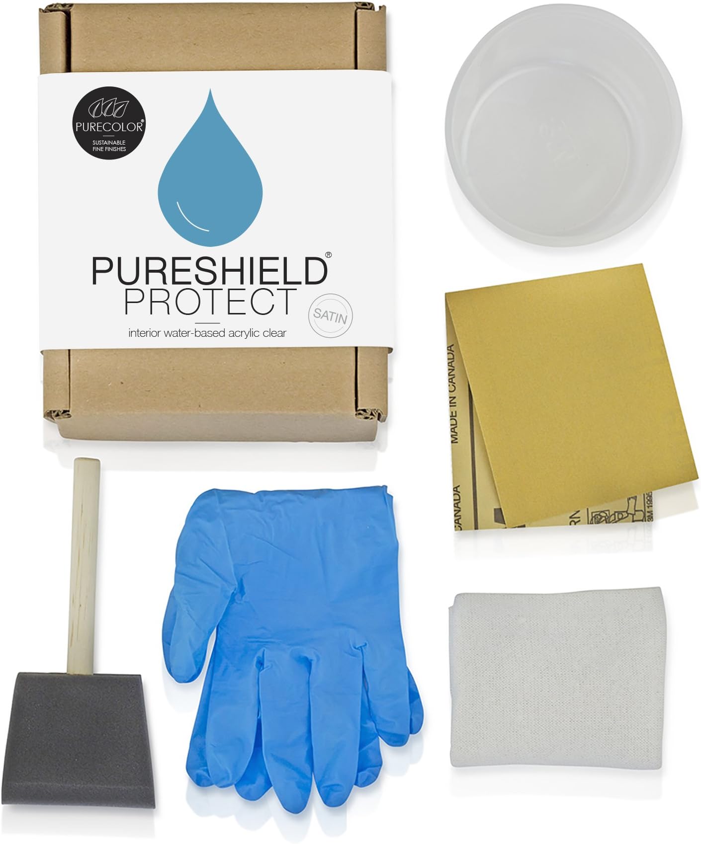 PureColor's PureShield Protect (Stain-in-a-Box) with Kit, Eco Friendly Top Coat, Interior Acrylic Brushable Wood Finish Clear Coat, Wood Top Coat, Semi-gloss