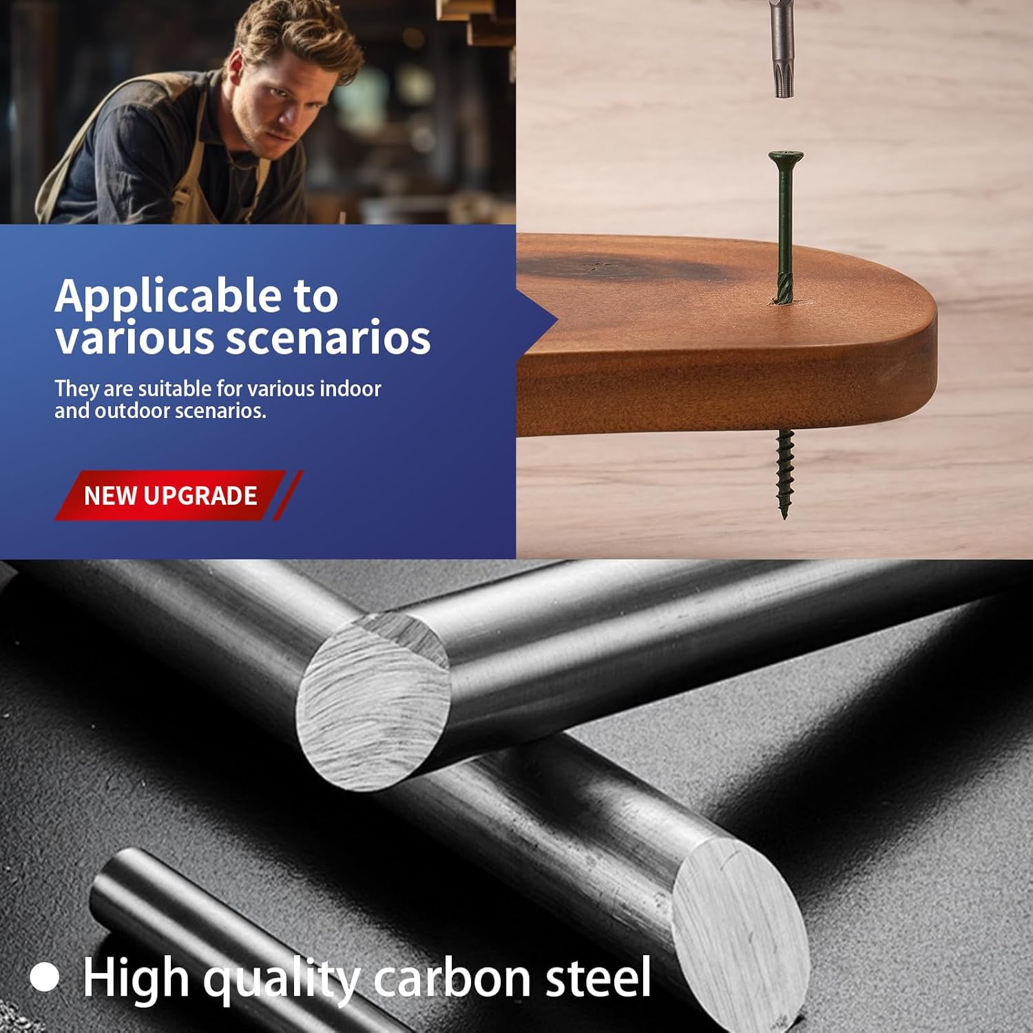 #8 x 1-1/2" Deck Screws (1610Pcs) 10lb. Carbon Steel, Green, Flat Head, Rust Resistant epoxy Coated, with T25 Star Bit