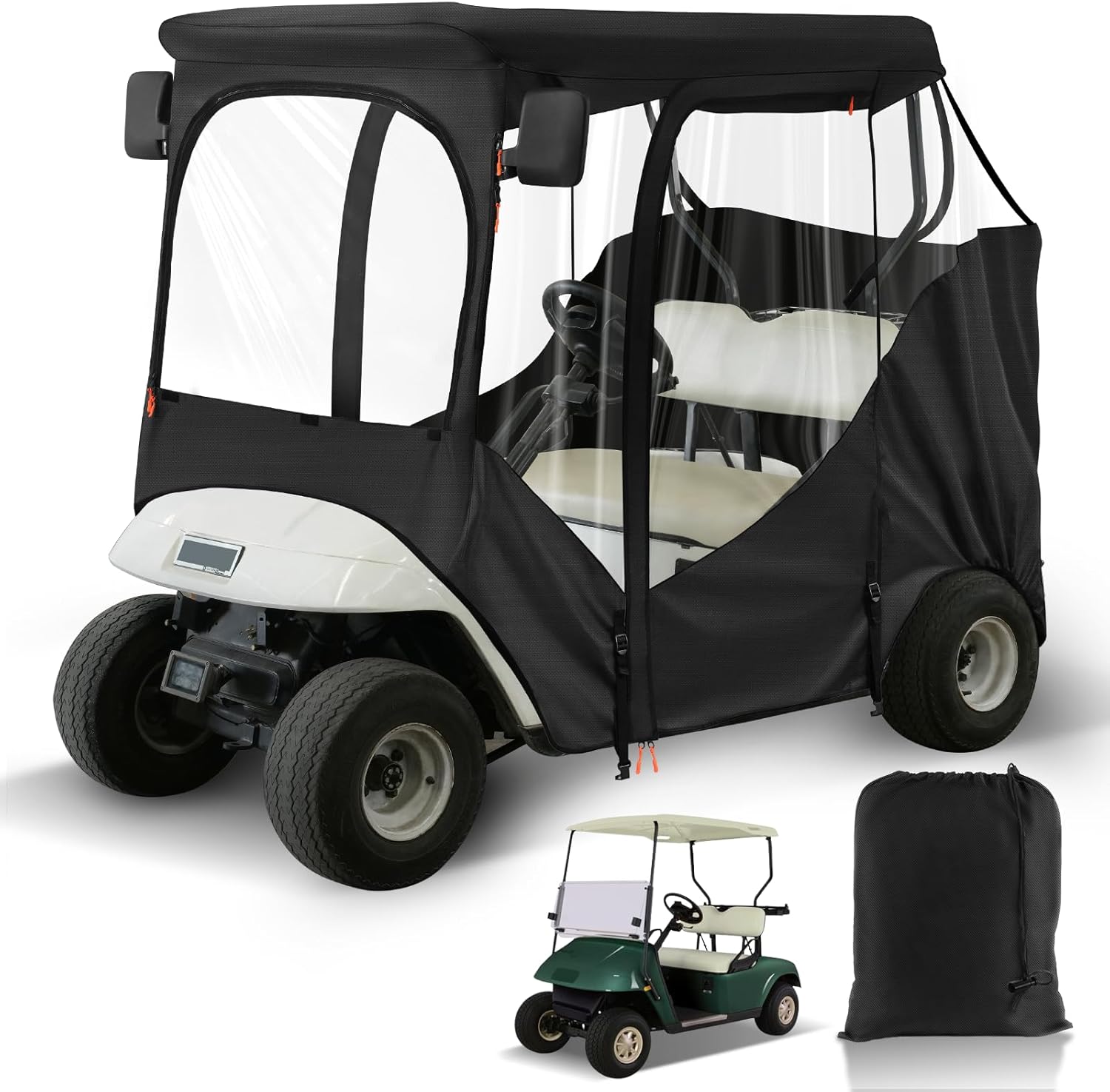 EZGO Driving Enclosure, Golf Cart Enclosure Suitable for 2 Passenger EZGO RXV & TXT Golf Cart, 600D Windproof Golf Cart Rain Cover with Double Zippers, Reserved Side View Mirror Hole