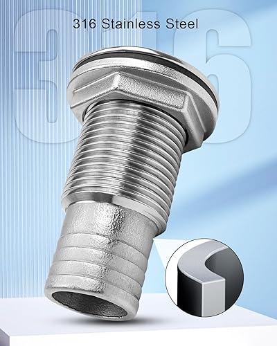 Miniatura 9 de HZSIFU Barbed Short Straight Thru-Hull Fitting with Nut & Custom Gasket for Boat RSV Yacht, Marine Stainless Steel 316 Through Hull Connecter Hose