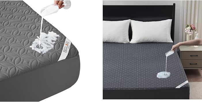 BEDLORE Queen Mattress Protector, Waterproof Noiseless Mattress Cover with Deep Pocket for 6-18 inches Mattress, Soft Breathable Mattress Pad Machine Washable Dark Gray