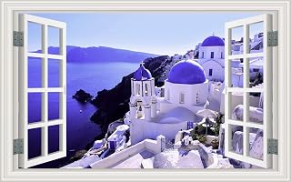 Niwo ART - Aegean Sea Santorini, Printed Window, Peel and Stick Removable Wall Decals Stickers/Wall Mural (36"x24")