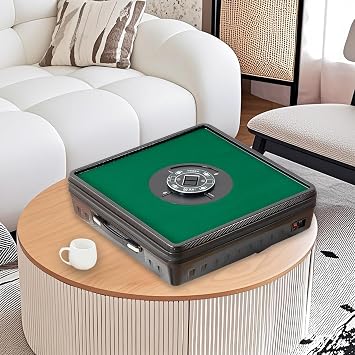 Automatic Mahjong Machine, Foldable Mahjong Table Table w/ 144 Magnetic Tiles, Suitable for Chinese & Filipino Style American, Auto Shuffling Mah Jong Table for Indoor & Outdoor Black