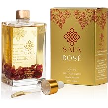 SAFA Ros&eacute; Body Oil | Luxury Bulgarian Rose Oil with Real Rose Petals | Fast Absorbing After Shower Hydrating Oil | Moroccan Argan Sweet Almond &amp; Vitamin E | Silky Moisturizer Face &amp; Skin | 4 fl oz