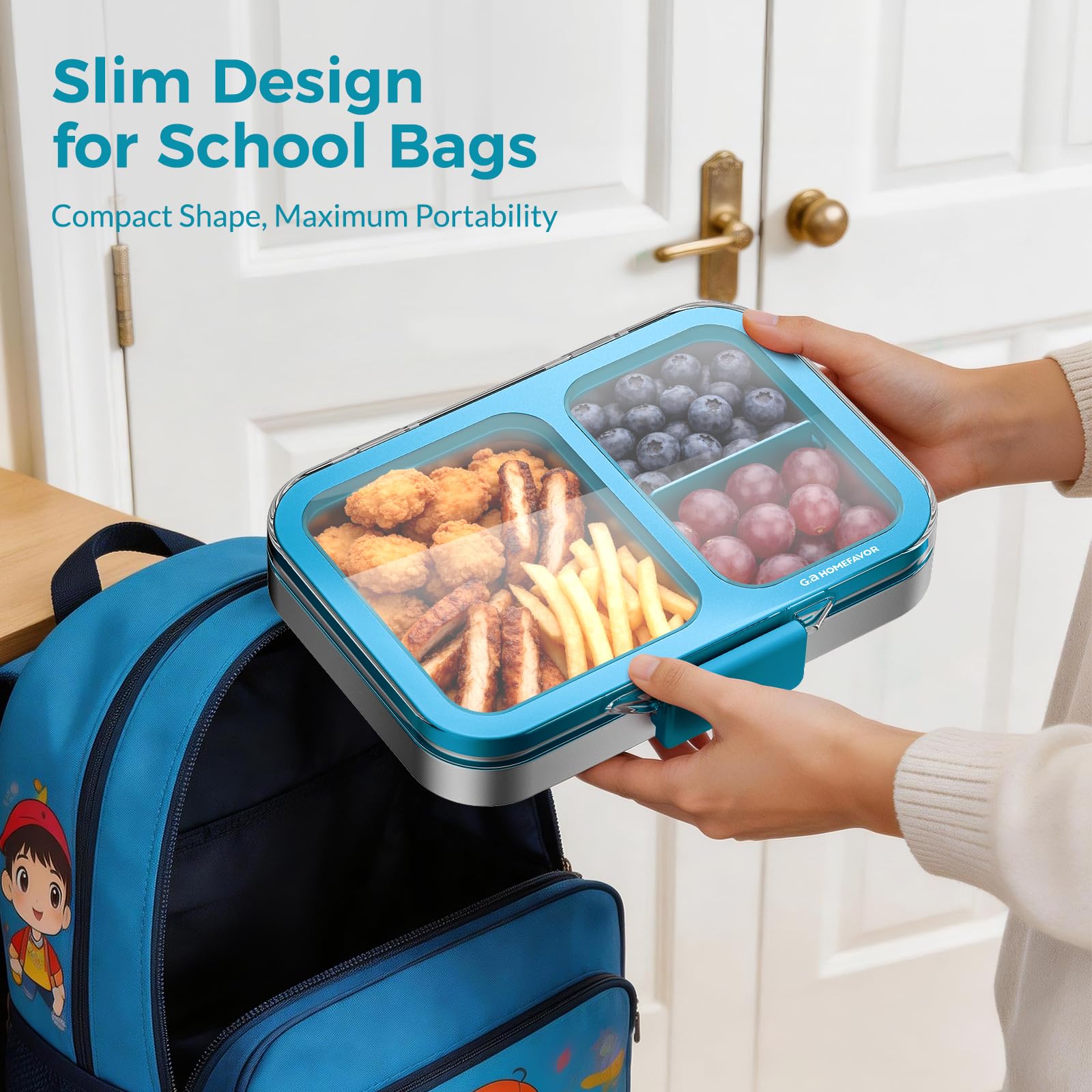 G.a HOMEFAVOR Edelstahl Brotdose Kinder 1000ml Metall Bento Lunchbox mit 2 Fächern Auslaufsichere Brotbox Kindergarten Kita Schule Sandwichbox Brotzeitdose Vesperdose Brotbüchse, Blau