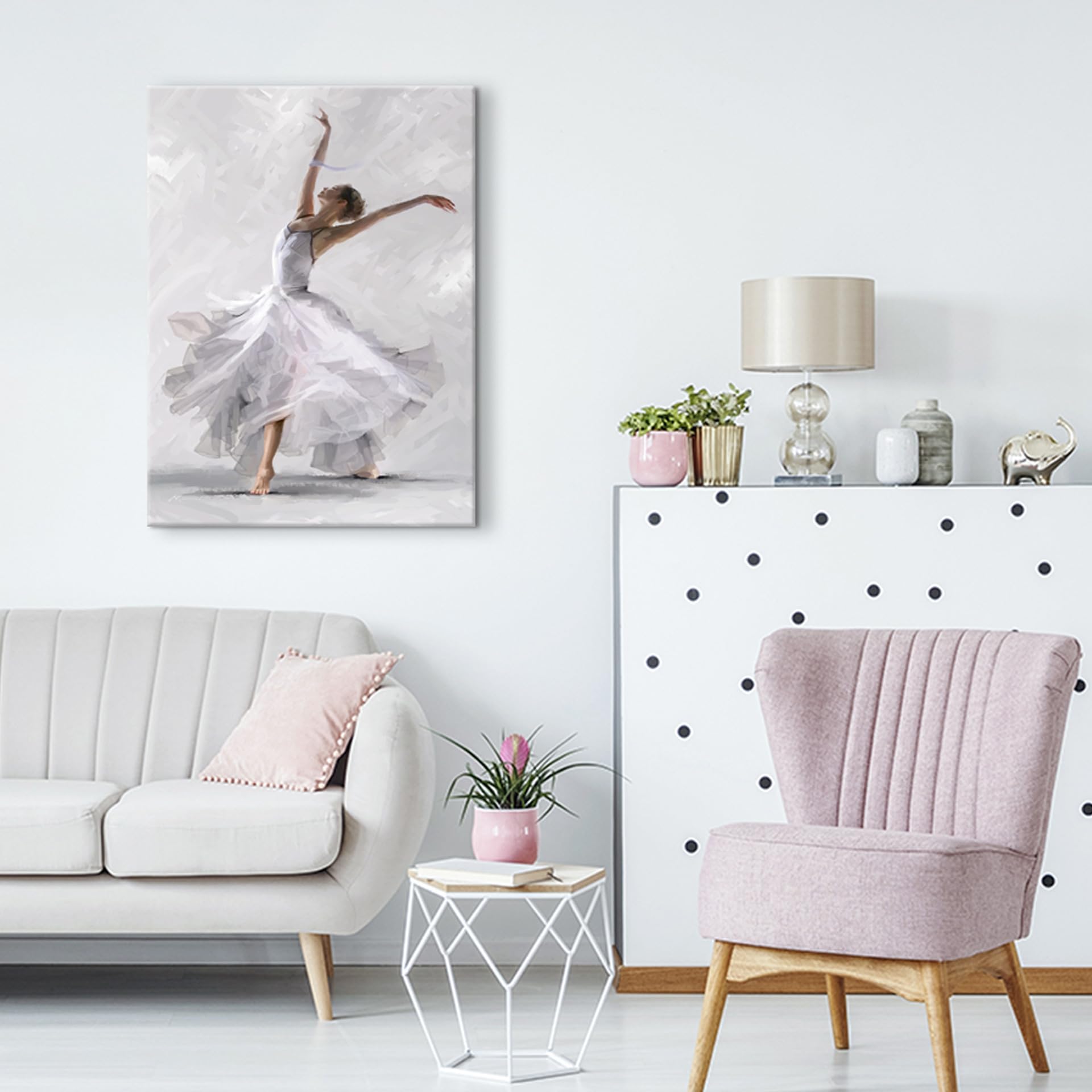 STYLER Leinwandbild Dancer 60 x 80 cm (AUFHÄNGFERTIG) – Anmutige Ballerina in bewegender Darstellung – Gemaltes Kunstwerk im Hochformat