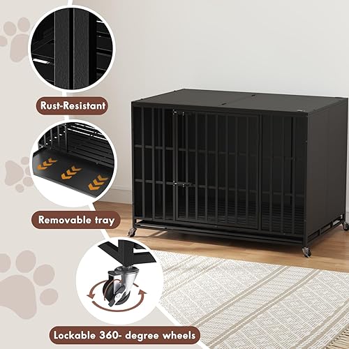 Miniatura 7 de Jaula para perros indestructible de alta ansiedad de 48 pulgadas con diseño cerrado, a prueba de escapes, para perros grandes, jaula para perros de