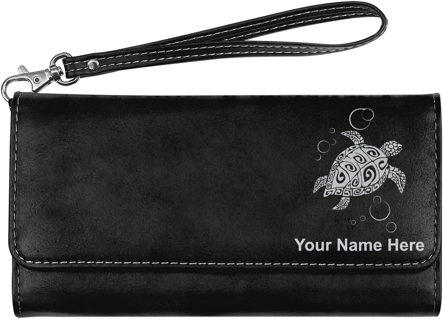 LaserGram Faux Leather Womens Wallet with Strap, Hawaiian Sea Turtle, Personalized Engraving Included (Pink)
