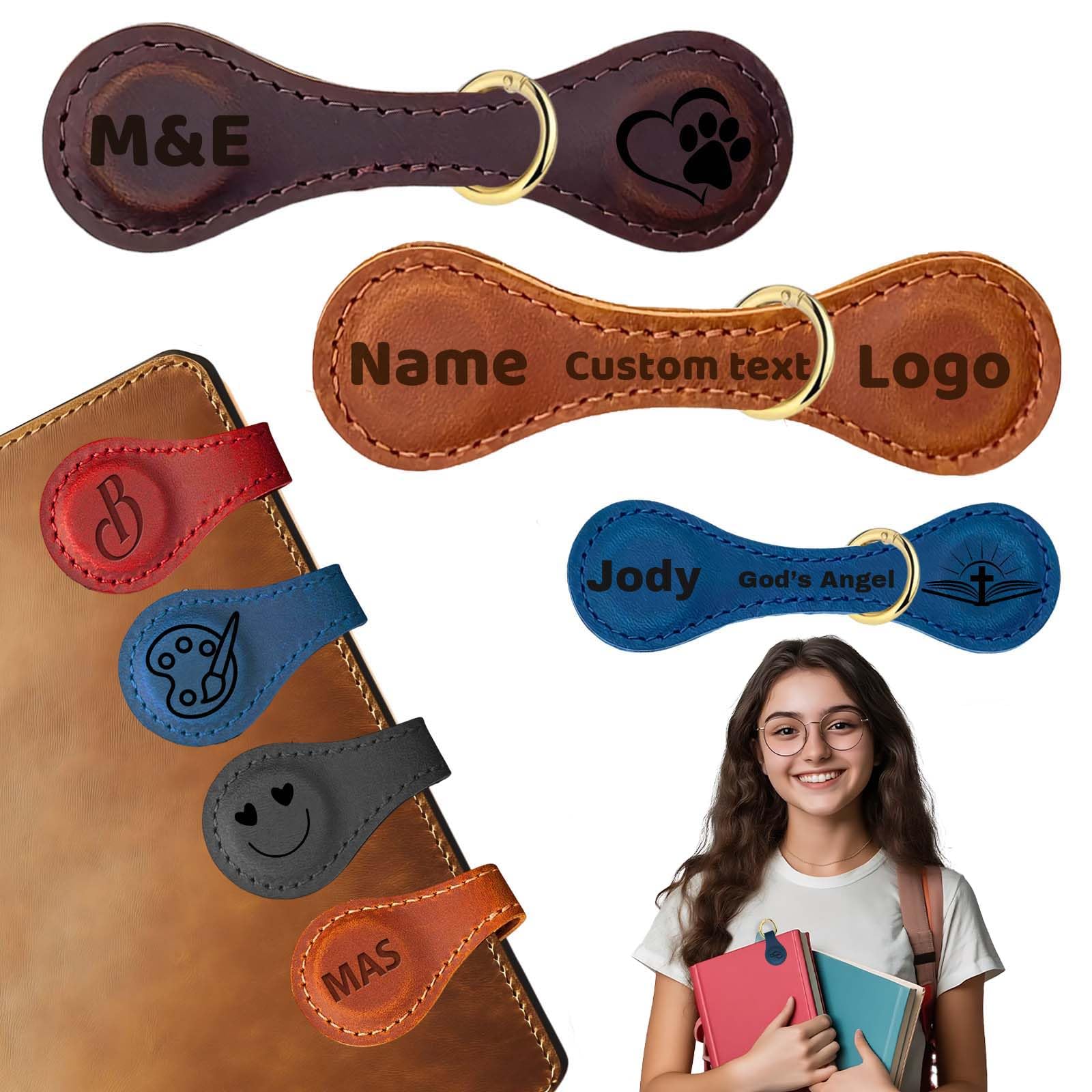 Personalized Magnetic Leather Bookmark for Reading Women Custom Magnet Book Mark with Engraved Text Logo,Customized Gifts for Book Lovers Readers Kids Classmate (Bookmark-C)