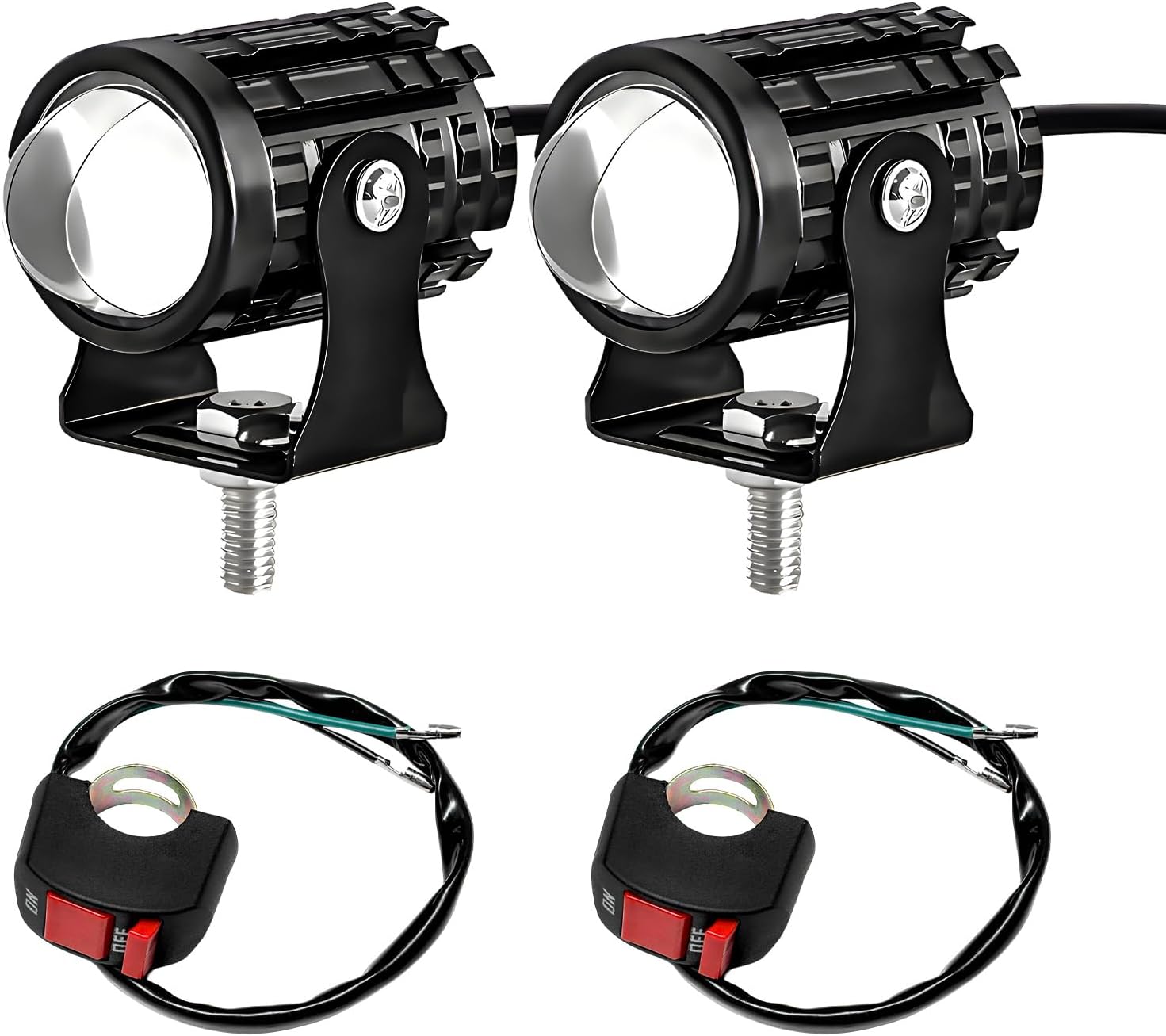 Wevdn 2PCS Motorcycle LED Driving Fog Lights, Super Bright White/Amber Motor Auxiliary LED Spotlights with 2 Switch, Waterproof Aux Motorcycle Headlight for Car Truck ATV Tractor (8-80v)