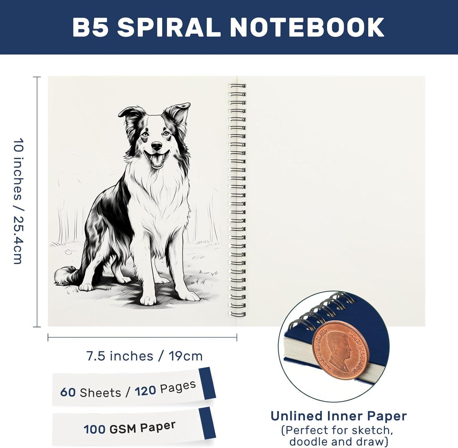 Gueevin 6 Pack Art Sketch Books 7.5 x 10 Spiral Bound Sketch Pad, 60 Sheets, B5 Sketch Paper Writing Paper for Drawing Painting Beginners Artists Adults(Dark Blue)