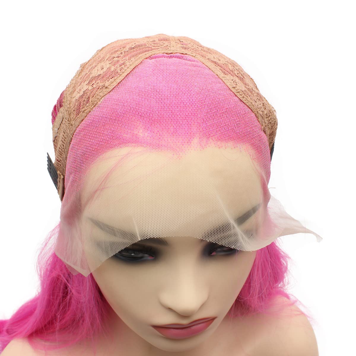 Peakia Long Straight Pink Half Hand Tied Synthetic Lace Front Wig