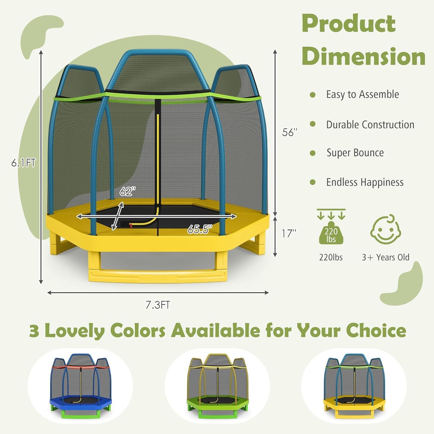 Fireflowery 7 FT Round Trampoline for Kids, Indoor & Outdoor With Enclosure and Seamless Spring Pad, Net for Boys & Girls Age 3+, 220 LBS Weight Capacity