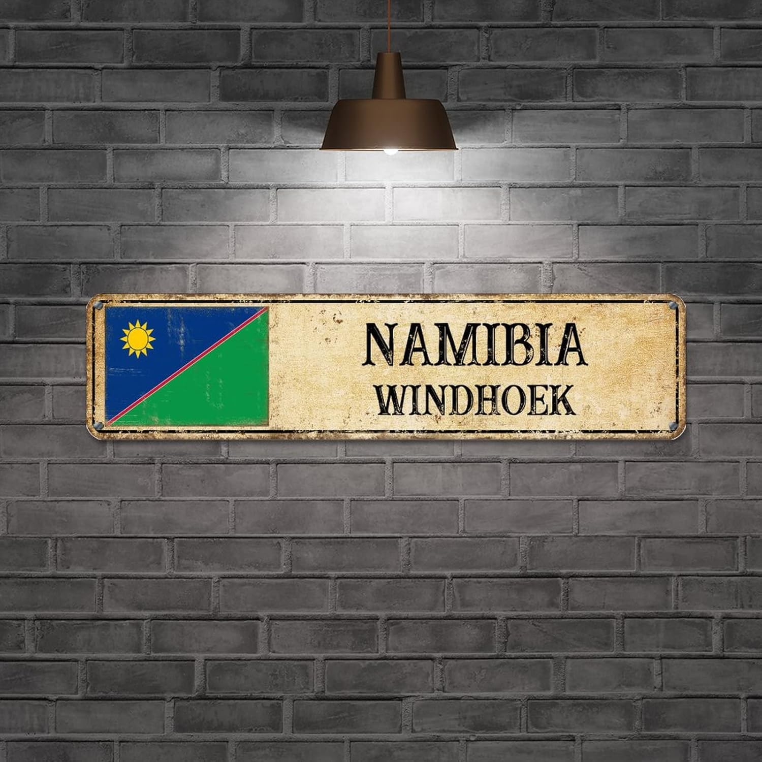 Personalized Windhoek Street Sign Namibia Flag Metal Sign Capital Country City Souvenir Metal Tin Sign Vintage Indoor & Outdoor Decor for Home Man Cave Gate Garden Bars Cafes 24x6in