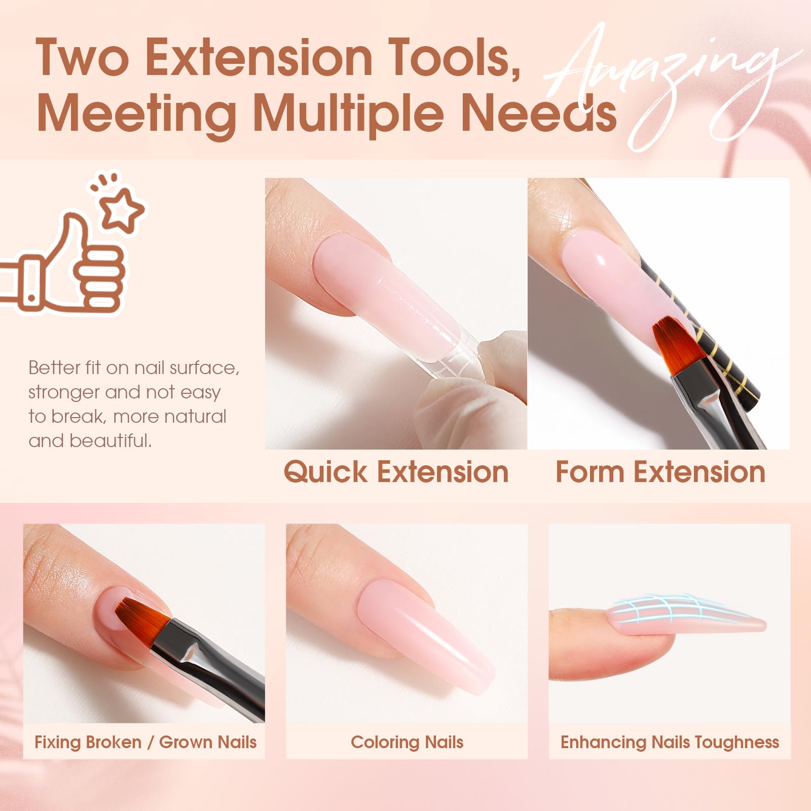 ROSALIND Poly Extension d'ongles en Gel Complet Kit, 8 Couleurs 10ml Poly Nail Gel Kit Avec 48W UV Lampe et Base&Top Coat, Nail Art DIY Kit Ongle Gel Complet pour Débutant, Professionnel et Salon