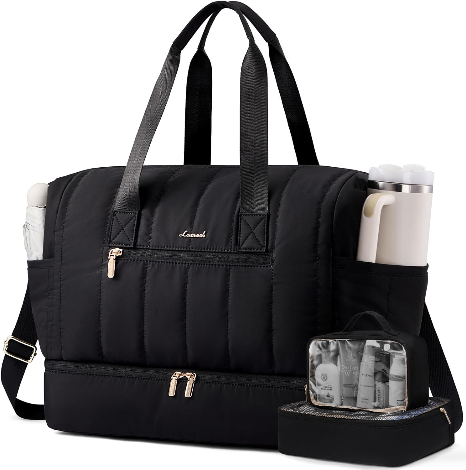 LOVEVOOK Travel Duffle Bag,Puffer Weekender Bags For Women with Shoe Compartment,42L Carry On Duffel Overnight Bags For Airplanes,Hospital Bag for Labor and Delivery,3Pcs Set