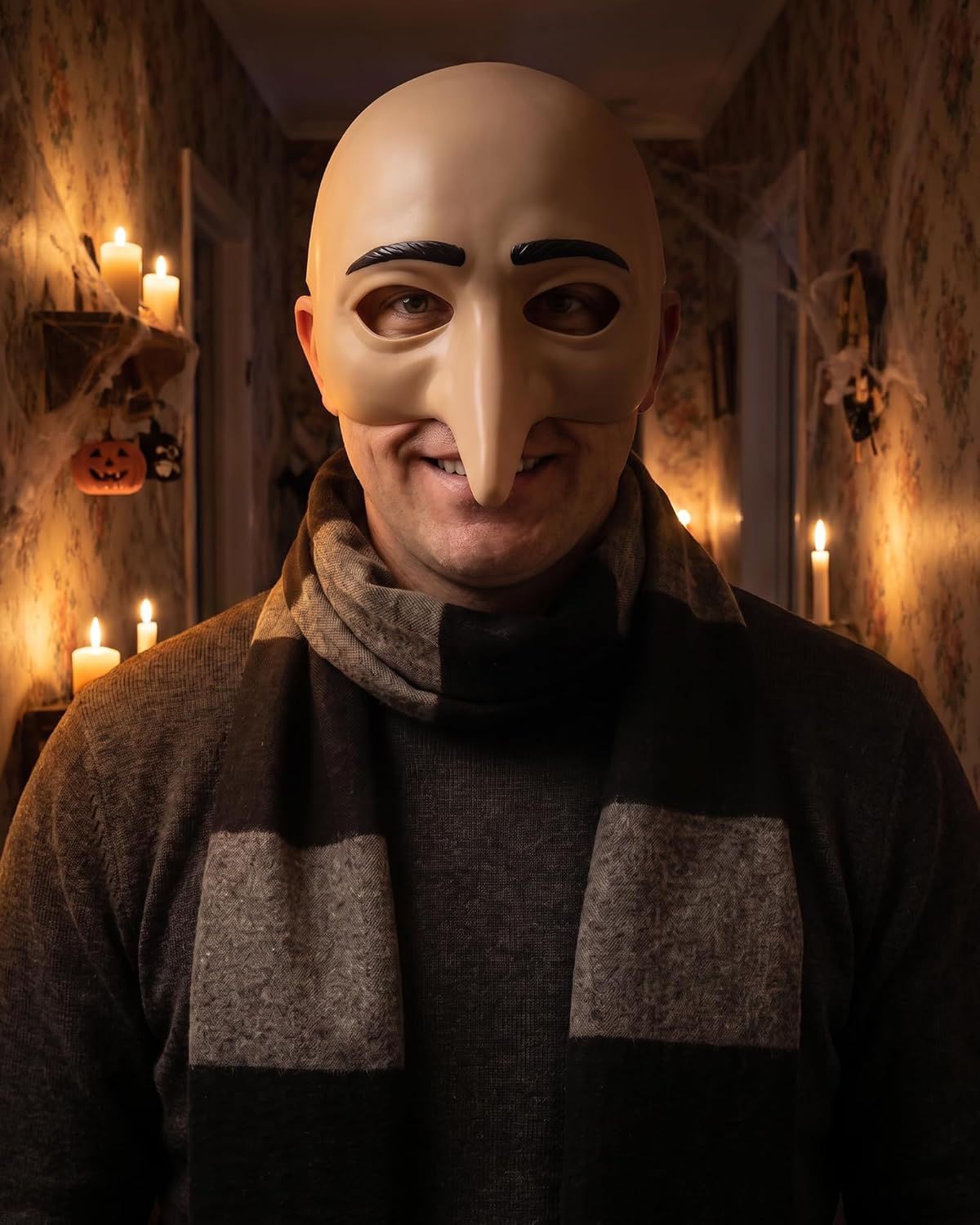 Black Gray Striped Scarf Costume Set for Men Halloween Cosplay