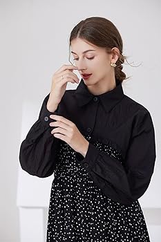 YAKEF Lady Half-Shirt Blouse Afneembare Kant Chiffon Nep Kragen Dicky Kraag Faux Kraag, 03wit, Eén Maat