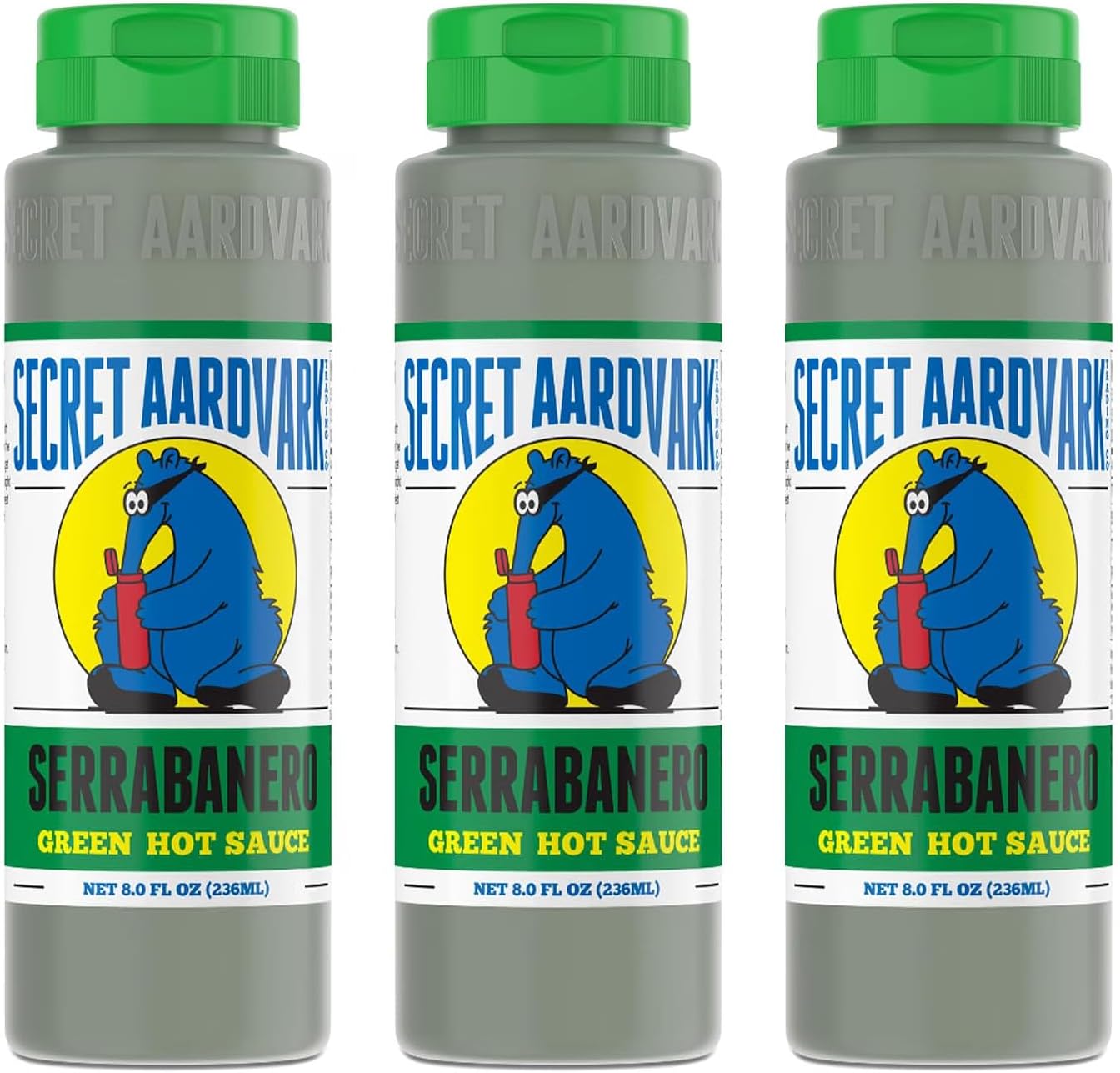Secret Aardvark Serrabanero Green Hot Sauce, Non-GMO, 3-Pack, 8 fl oz