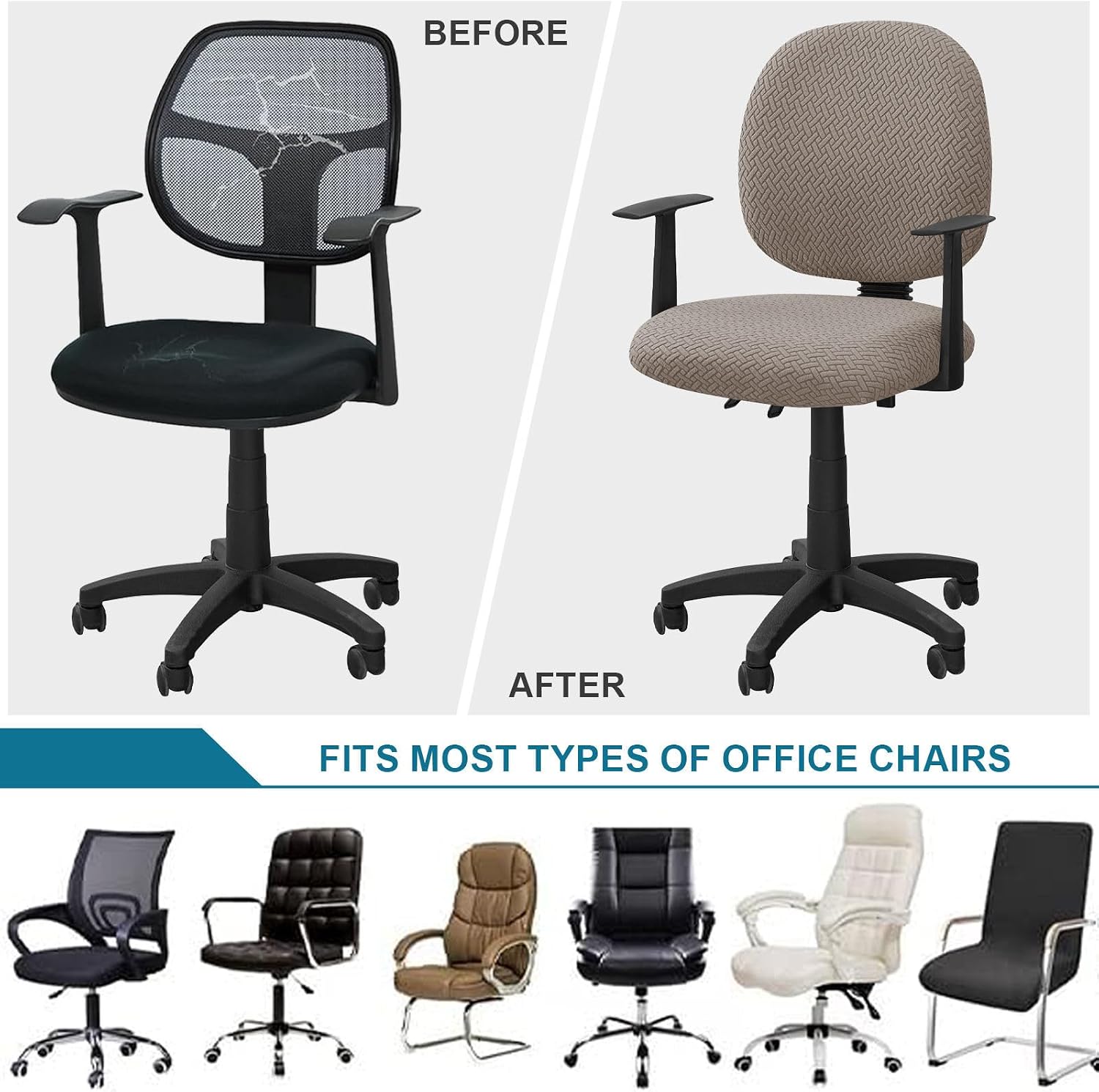 Removable Navy Blue Office Chair Slipcover, Stretchable Medium Size, Split Rotating Design for Ultimate Comfort and Protection, Easy to Clean and Install (Khaki M)