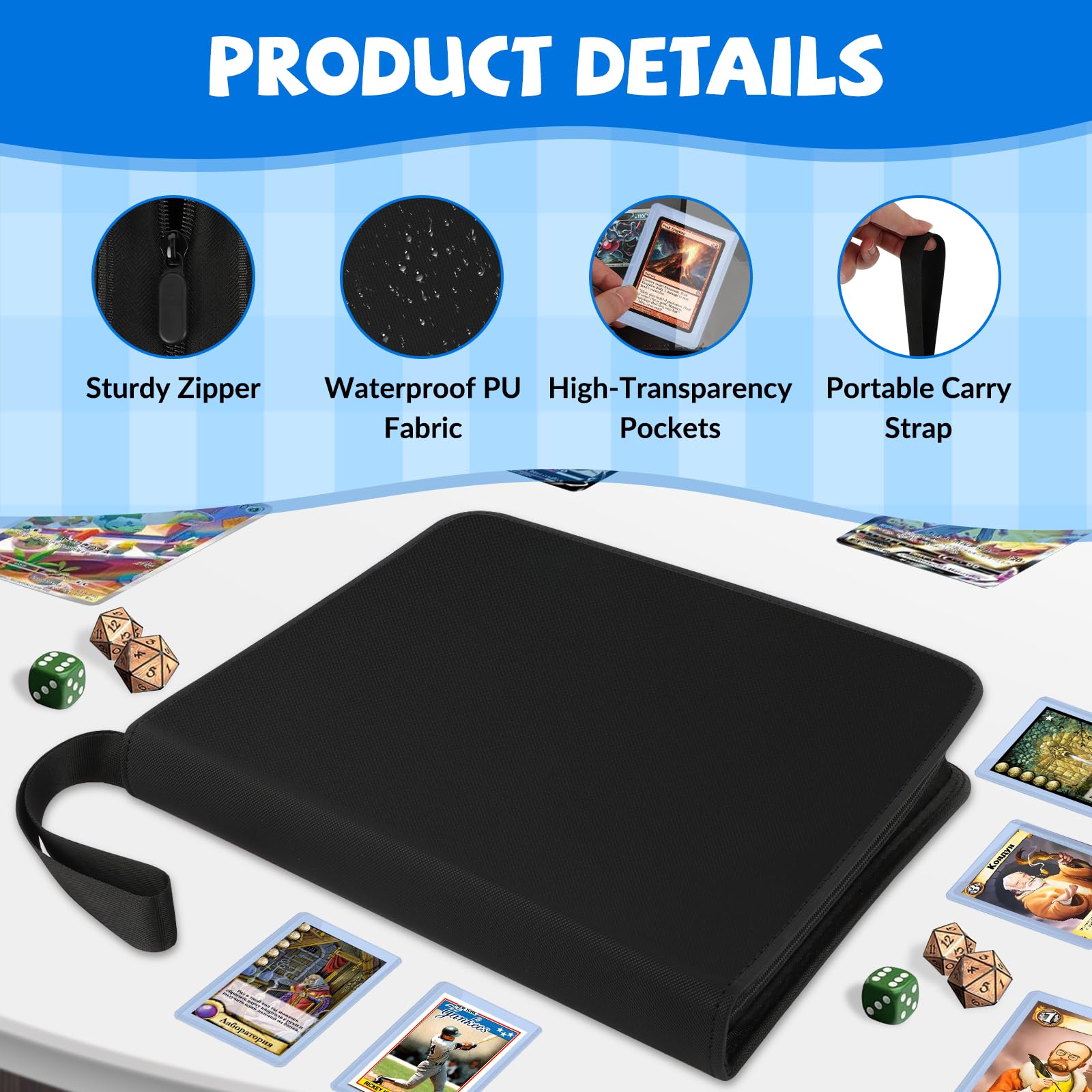 AOBOPLE Toploader Binder 4 Pocket,160 Pockets Top Loader Binder for 3 x 4 Inch Card Waterproof PU Top Loaders Card Binder Fit for MTG TCG Football Photo Cards Sports Cards - Image 4
