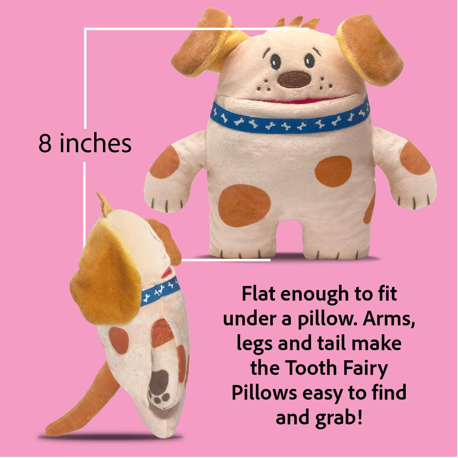The Tooth Brigade Tooth Fairy Pillow | Stuffed Plush with Large Pocket Mouth for Lost Teeth, Treasures, Prizes - Fun and Interactive Plush, Perfect Kids, Boys, & Girls Gift (OBI Dog) image 3