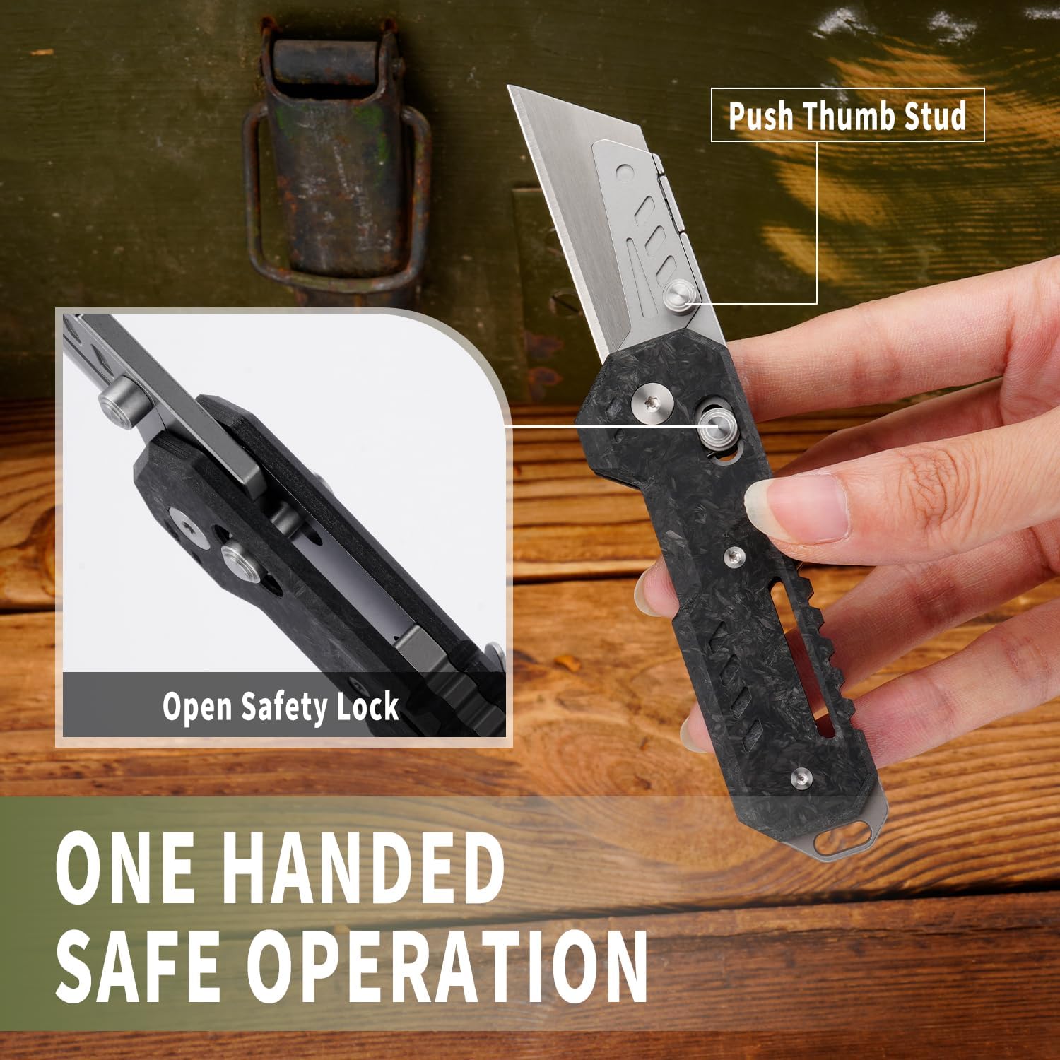 Folding Pocket Knife, Lightweight Utility Knife with Carbon Fiber Overlay Handle, EDC Knife with Crossbar Lock for Men and Women, Suitable for Camping, Hiking, Survival