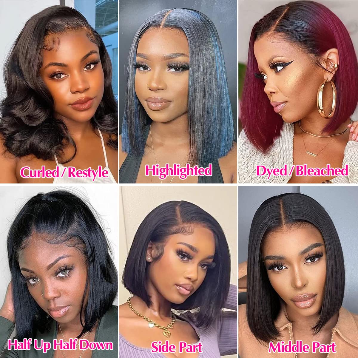 Bob Wig Human Hair 13x4 Lace Front Wigs for Black Women 180% Density Glueless Wigs Human Hair Pre Plucked With Baby Hair Straight Bob Human Hair Wigs 13x4 HD Transparent Lace Frontal Wigs 12 in