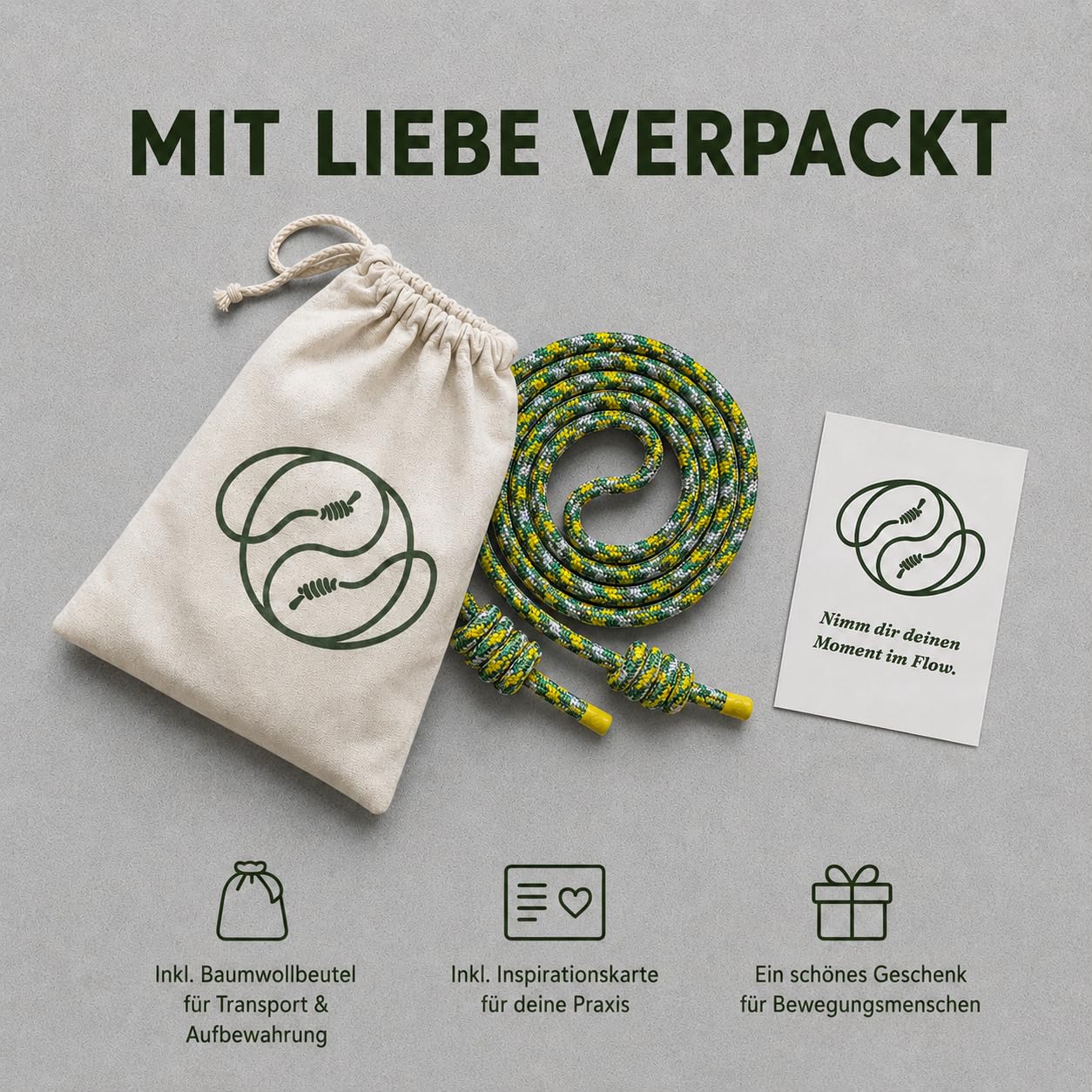 Ropii Rope Flow Seil | gewichtetes Flow Rope aus Soft-Polyester für Mobility, Koordination | handgeknotet | 3 Gewichte: ca. 380 g, 500 g, 1 kg | Designed in Berlin
