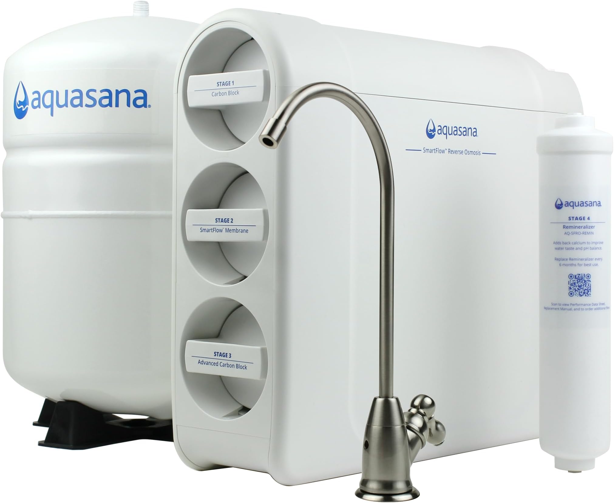 Aquasana SmartFlow Reverse Osmosis Water Filter System - High-Efficiency Under Sink RO Removes up to 99.99% of Fluoride, Arsenic, Chlorine, and Lead - Brushed Nickel Faucet