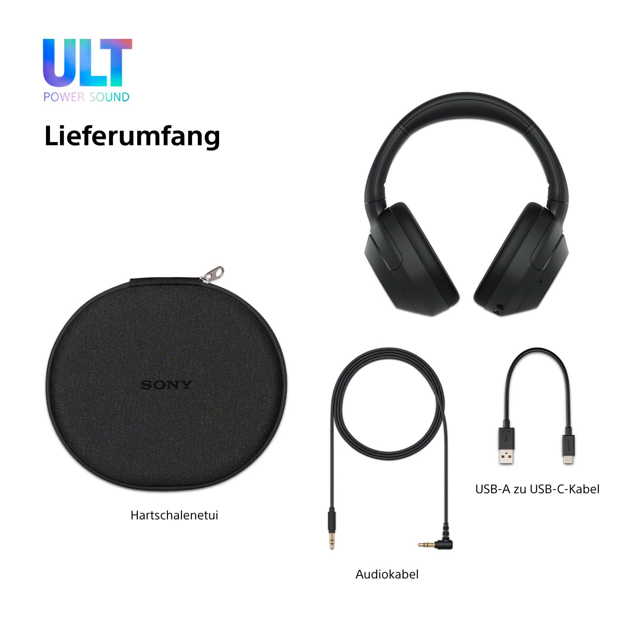Sony ULT WEAR - Kabellose Kopfhörer mit Noise Cancelling, ULT Power Sound, ultimativer Deep Bass, selbem Prozessor wie WH-1000XM5, klare Anrufe, 30 Stunden Akkulaufzeit, iOS und Android - Schwarz