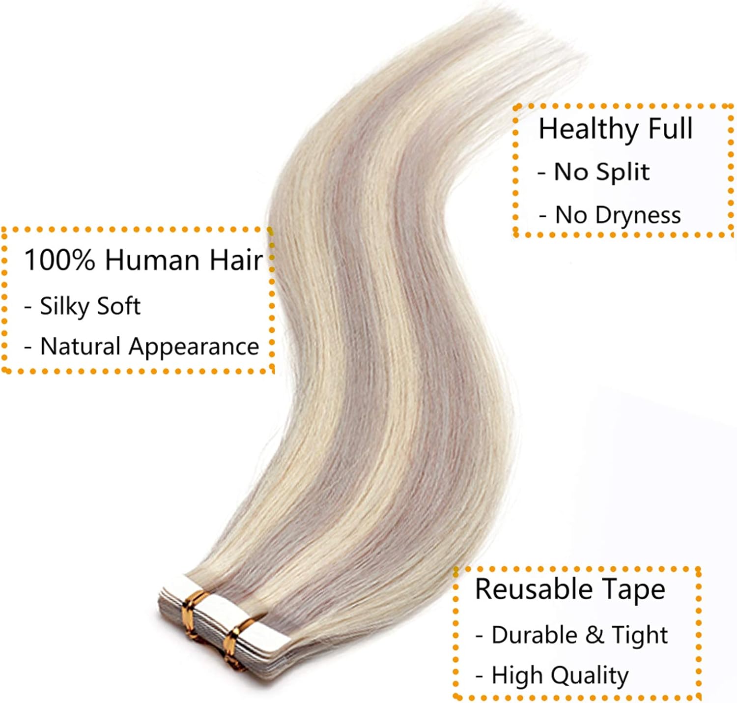 12inch Tape in Hair Extensions Real Remy Human Hair Extension Ombre Balayage Hair Tapes on Grey/Bonde Hair Extensions - Image 3