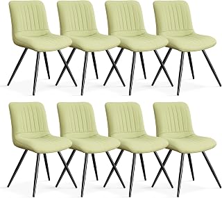 Dining Chairs Set of 8, Modern Dining Chairs with Thick Cushions, PU Leather Upholstered Kitchen Dining Room Chairs with Metal Legs for Dining Living Room (Green)