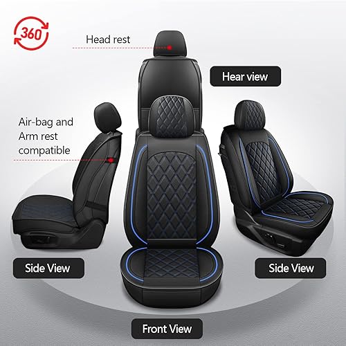 Miniatura 5 de MIROZO Fundas para asiento de camión, juego completo de fundas para asiento de automóvil, compatible con Ford F150 F250 F350 2015-2023 (azul, juego