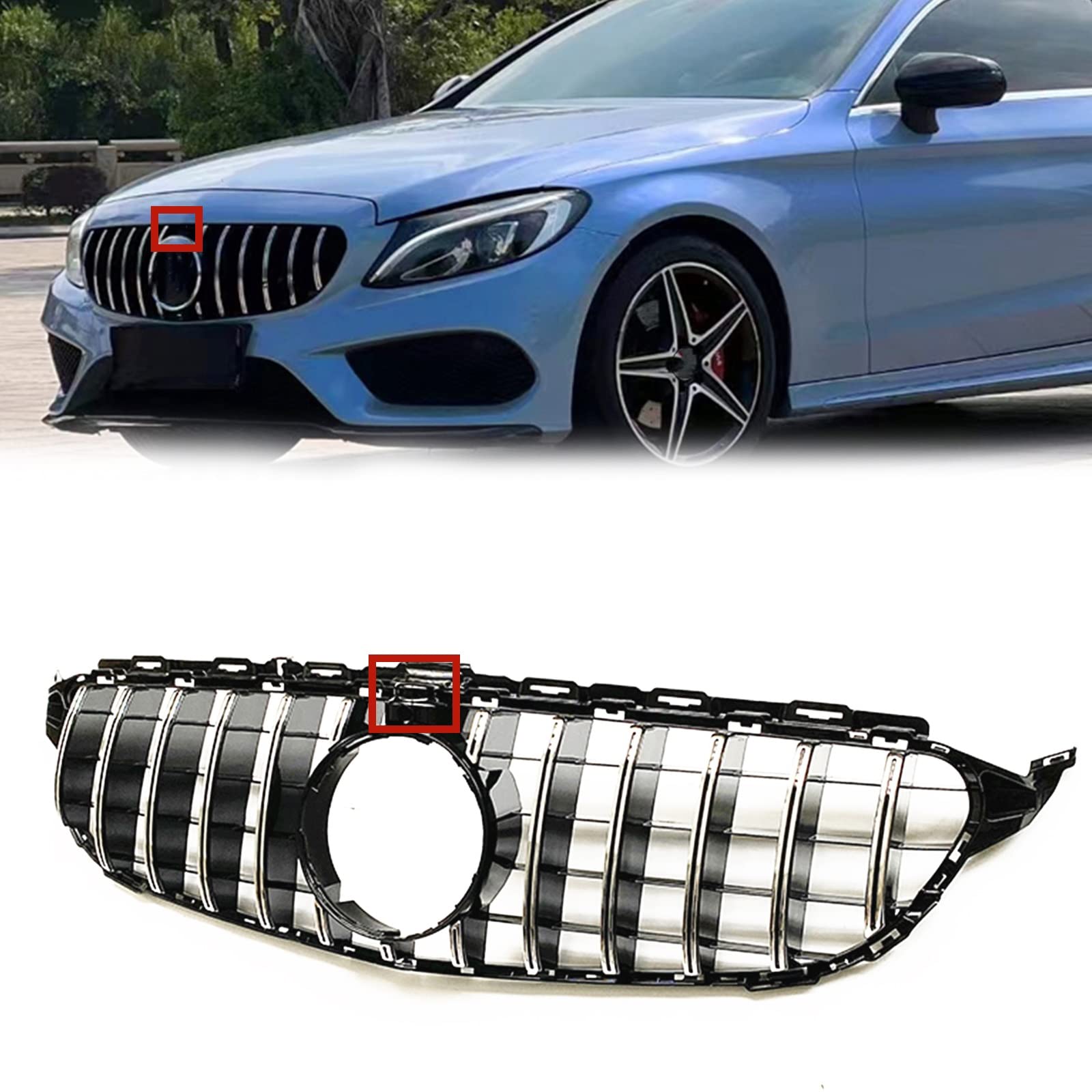 Grille de course pour remplacer calandre usée W205 argent avec trou caméra