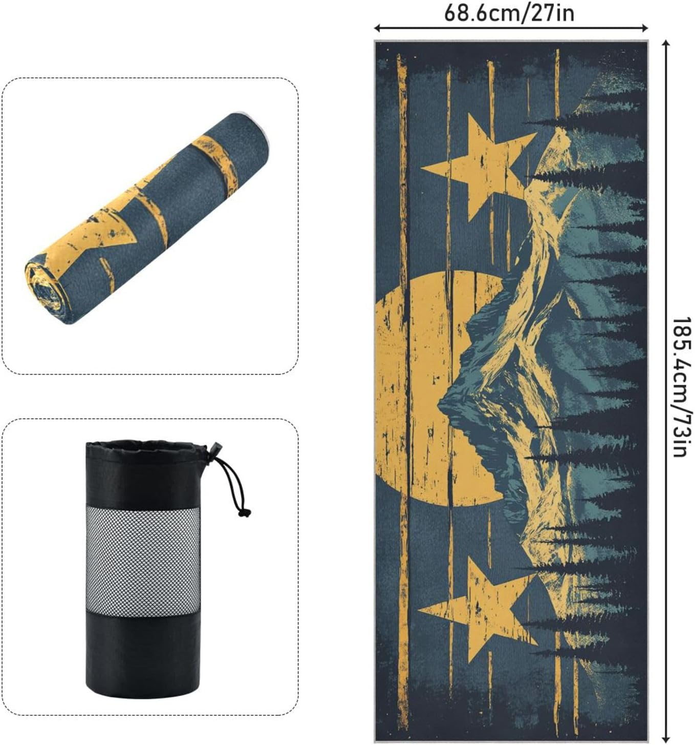 Montana Landscape Hot Yoga Towel – Stylish, Non-Slip, Grip Dot, Super Absorbent, 27" x 73" - Yoga Mat Towels for Exercise, Fitness