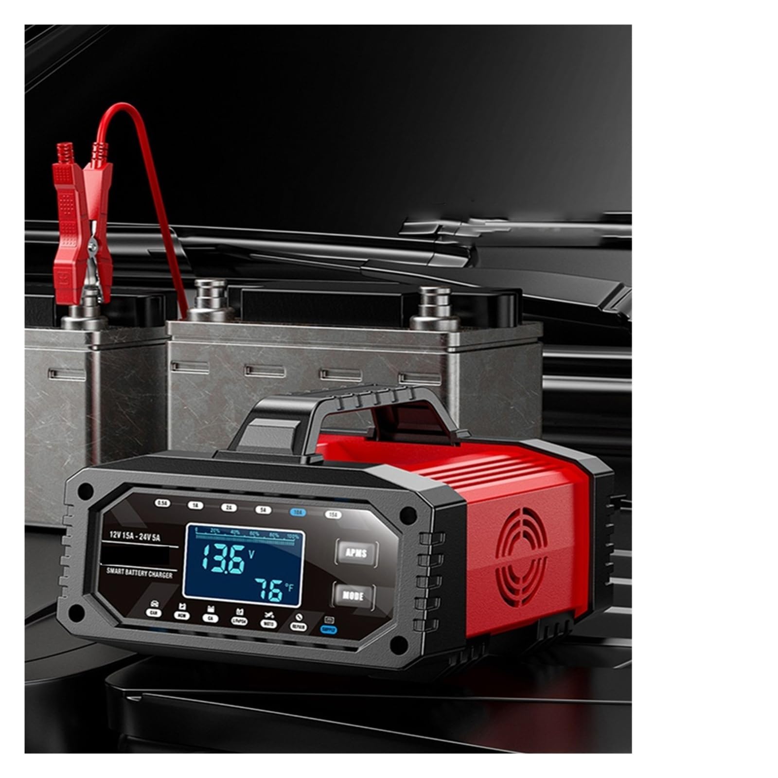 Ładowarka Baterii, Ładowarka samochodowa 15A 12V 24V z wyświetlaczem LCD, wzmacniacz samochodowy, ładowarka samochodowa Moto