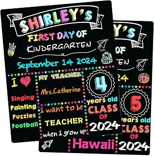 First Day & Last Day of School Board, 12 X 10 Inch Double Sided Back to School Sign, Reusable Wooden Preschool Signs for Kids Girls Boys First & Last Day of Preschool/Kindergarten