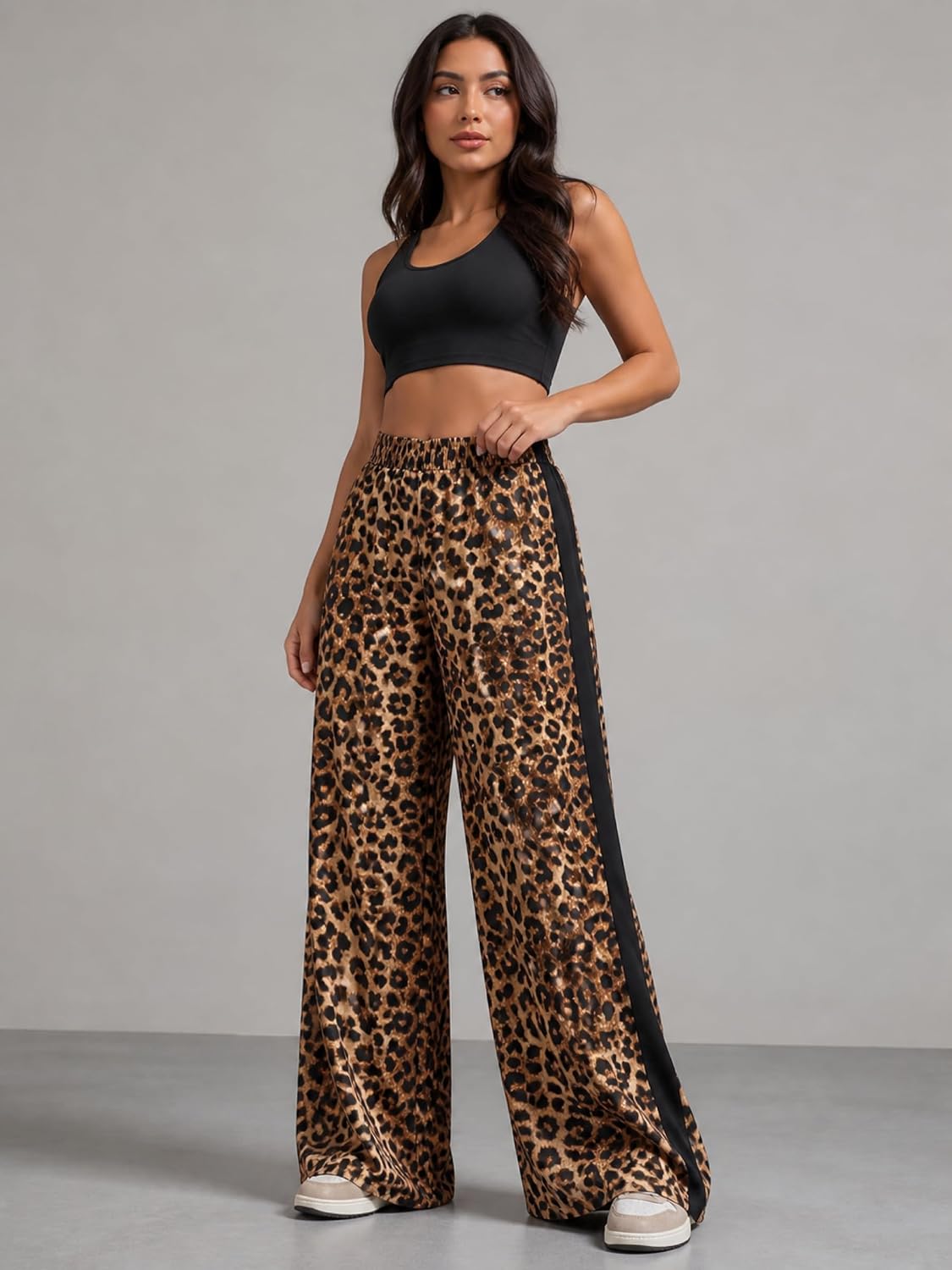 Women's Animal Print Wide Leg Sweatpants High Waisted Baggy Lounge Pants