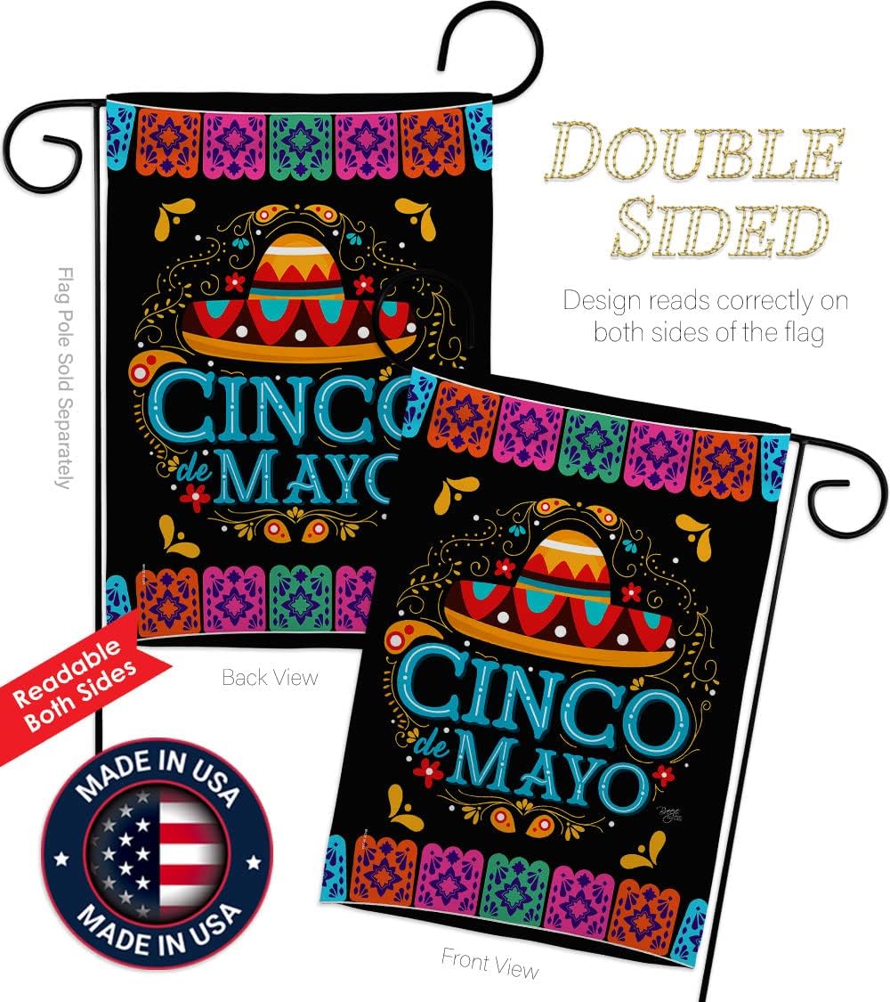 Breeze Decor Picado Cinco de Mayo Garden Flag Set with Stand Summer Party Cactus Pinata Sombrero Mexican Fiesta Outdoor House Decoration Banner Small Yard Gift Double-Sided, Thick Fabric, Made in USA
