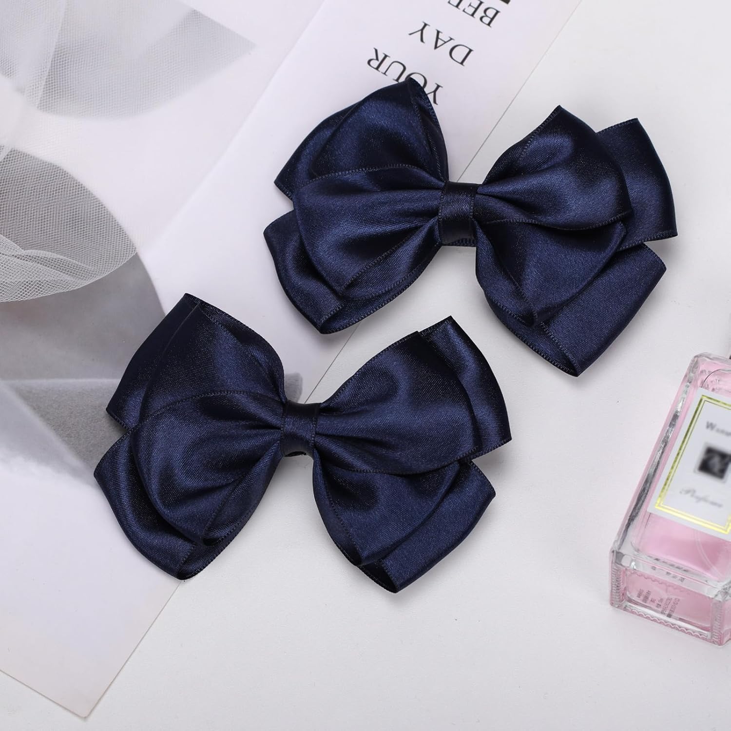 4.5" Hair Bows Clips Hair Accessories for Women Girls Toddlers Children Grosgrain Ribbon Alligator Clips (Navy Blue) - Image 5