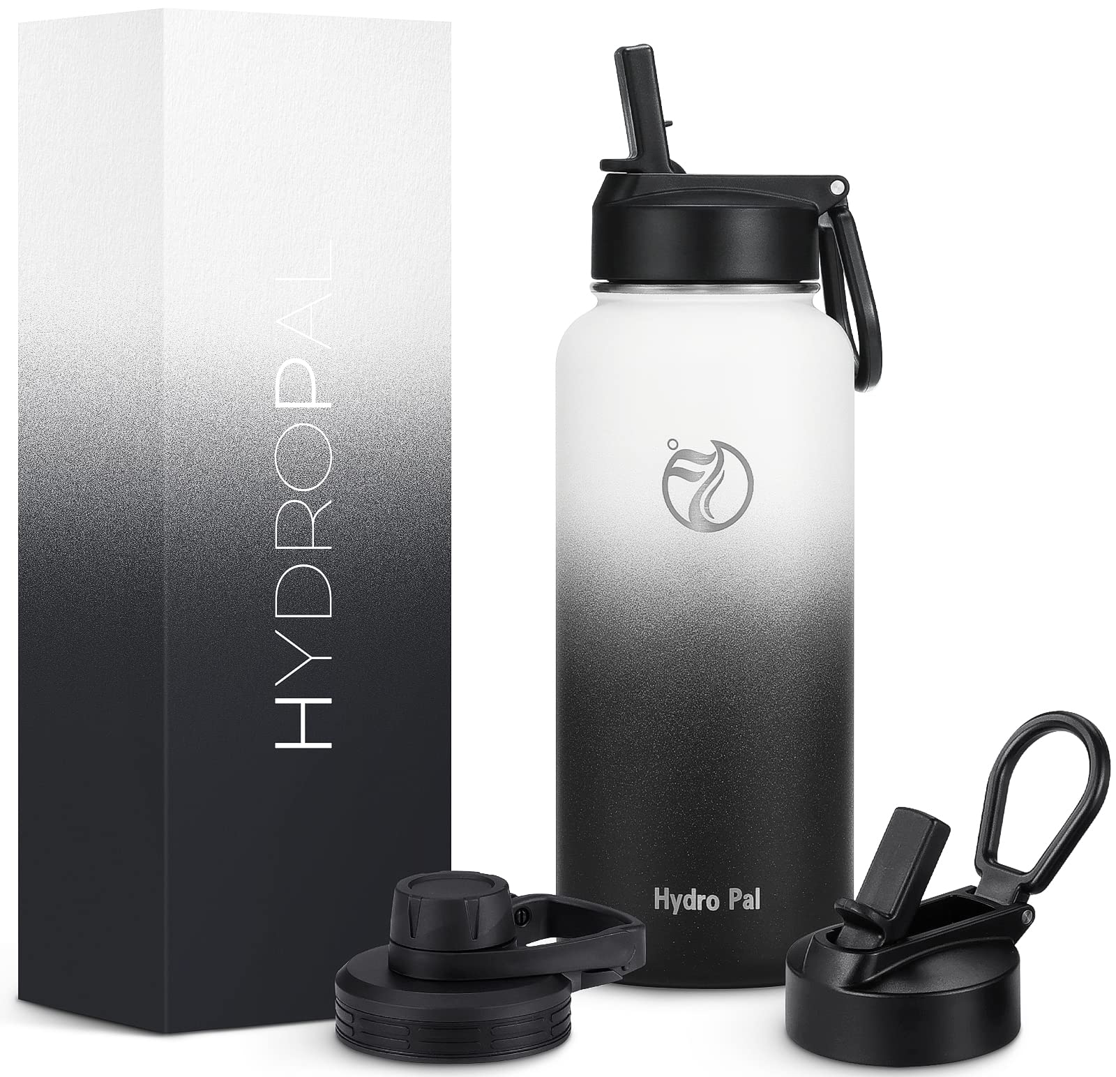 HydroPal Edelstahl Trinkflasche - 750ml/ 1L/1.2L/1.9L, BPA-Frei, Kohlensäure geeignet, Isolierte flasche mit Strohhalm & 2 Deckel