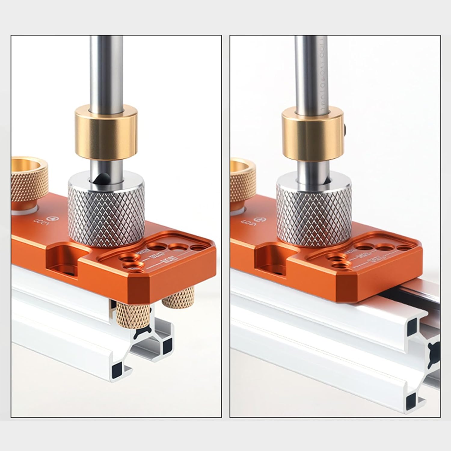 Aluminum Profile Punching Locator with M8 and M6 Drill Bits, Counter Sink Screw Design, Punch Hole at 25mm Center from Top, Drill Guide