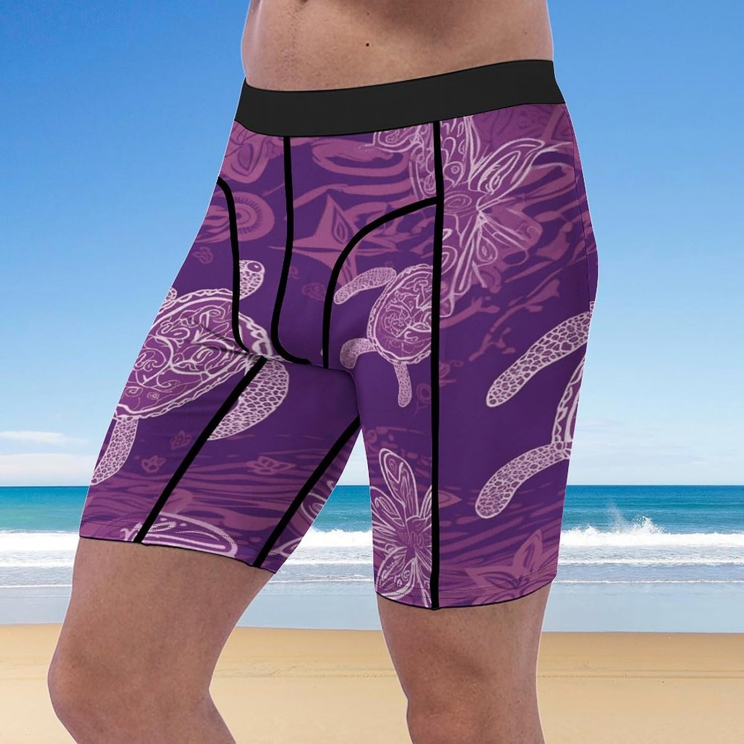 Hawaii with Purple Sea Turtle Compression Shorts Men Spandex Sport Shorts Workout Performance Baselayer Underwear