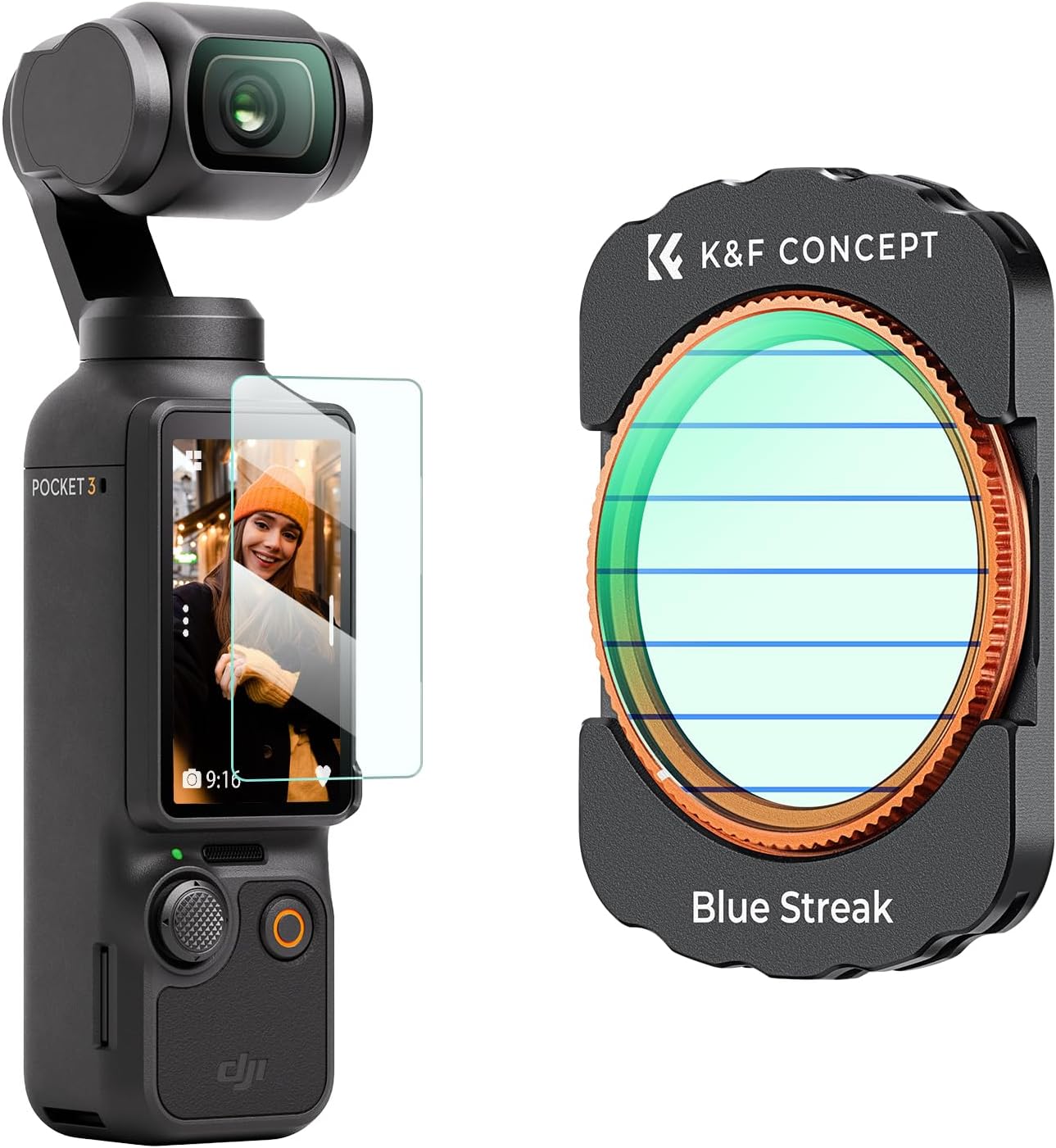 K&F Concept Magnetic Wide-Angle Filter Action Camera Lens Accessories Compatible with DJI Osmo Pocket 3, Multi-Coated/Optical Glass with 28-Layer Coating with Screen Protector