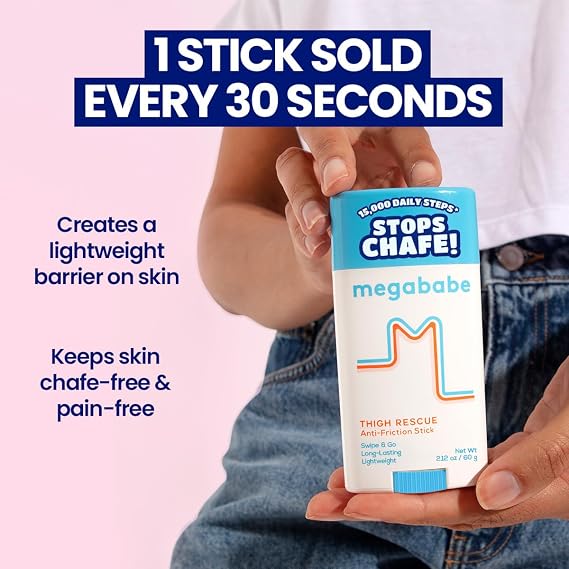 Megababe Thigh Rescue Anti-Chafe Stick | Prevents Skin Chafe & Irritation | Thighs, arms, Bra-Lines & More