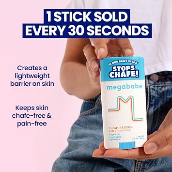 Megababe Thigh Rescue Anti-Chafe Stick | Prevents Skin Chafe & Irritation | Thighs, arms, Bra-Lines & More